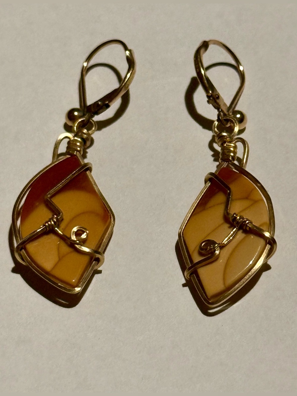 Vintage 14K Gold Filled Wire Wrapped Picture Jasper Earrings - Artisan Handcraft - Picture 1 of 3